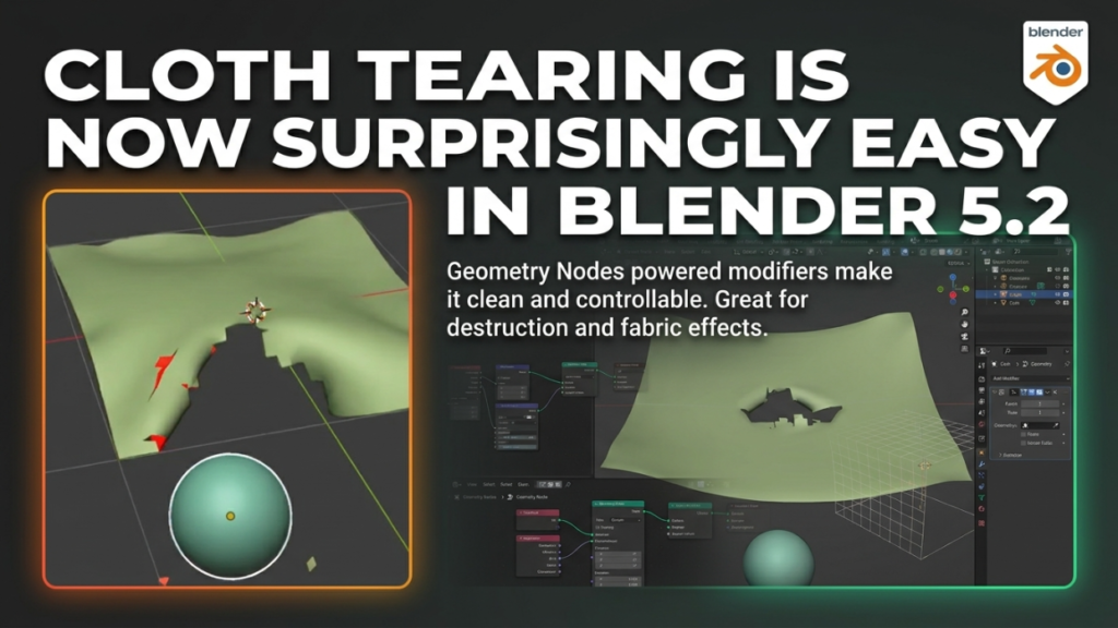 Cloth Tearing Is Now Easy in Blender 5.2 (Geometry Nodes)