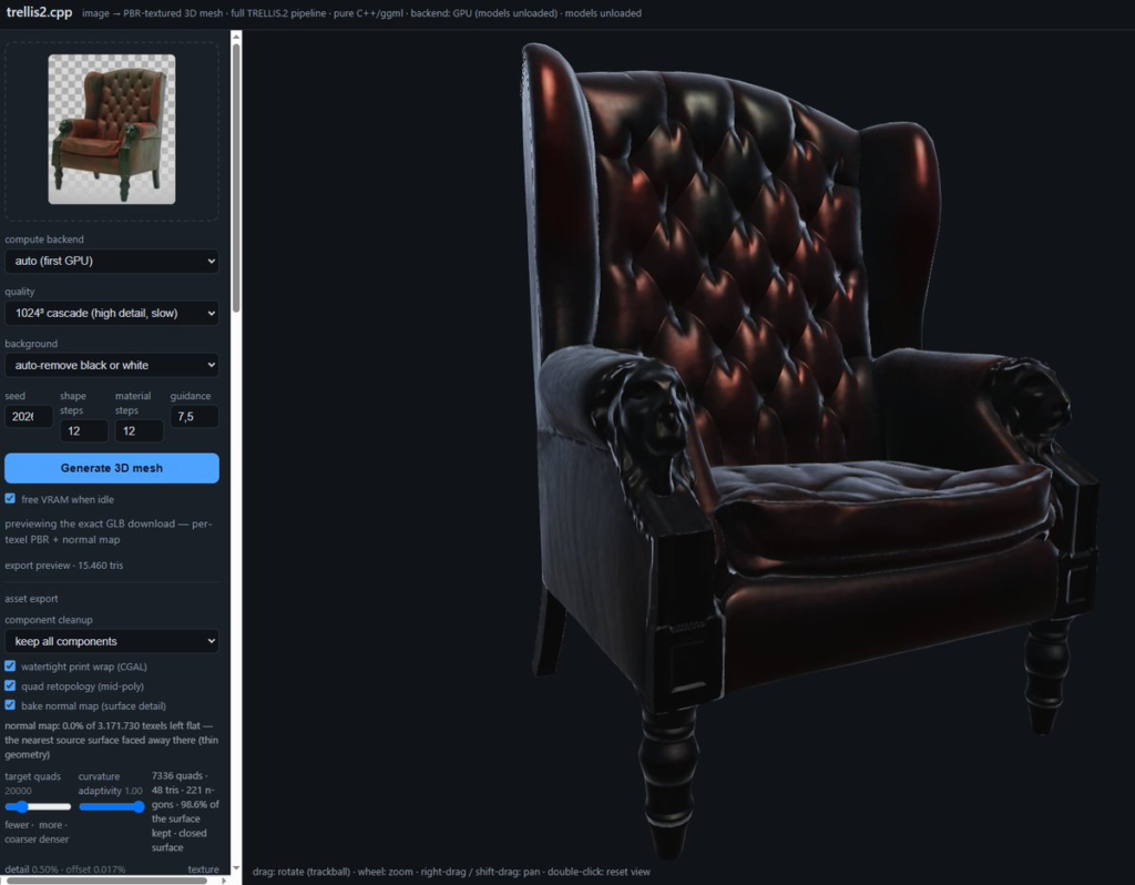trellis2.cpp — Run Microsoft's Image-to-3D Model on a Consumer GPU