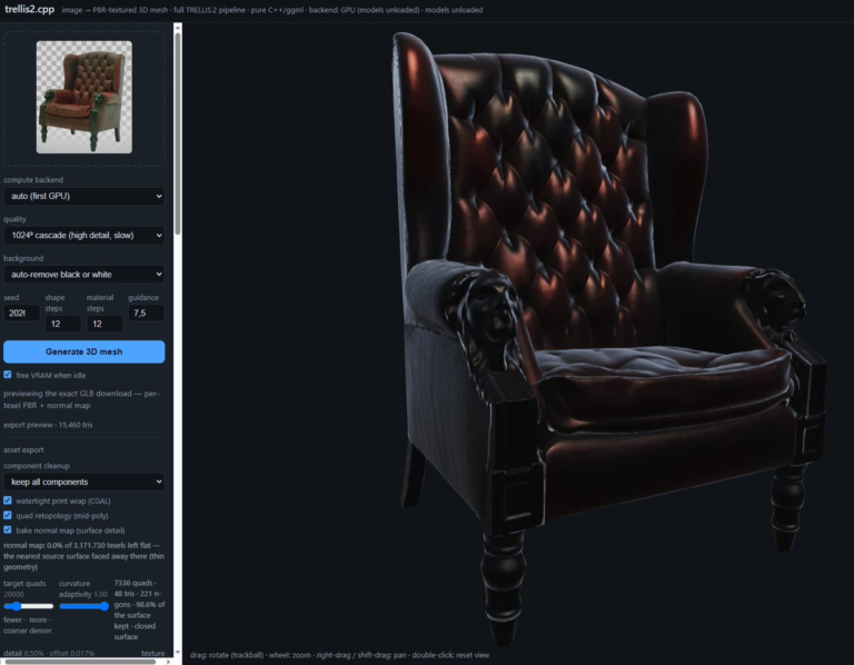 trellis2.cpp — Run Microsoft's Image-to-3D Model on a Consumer GPU