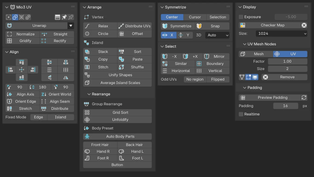 Mio3 UV — UV Editing Assistant for Blender
