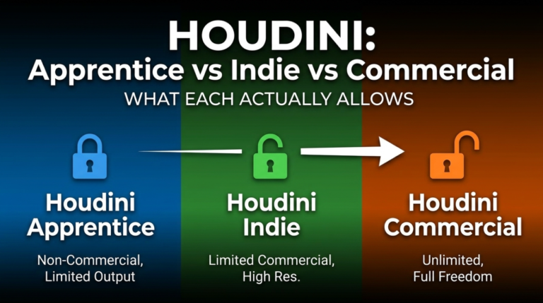 Houdini Apprentice vs Indie vs Commercial: What Each Actually Allows