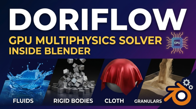 Doriflow Puts a GPU Multiphysics Solver Inside Blender — Fluids, Rigid Bodies, Cloth and Granulars